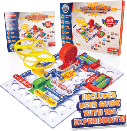 Science Kidz Electronics Kit, 188 Science Experiments for Kids, Snap-Together Circuit Projects, STEM Science Kit with Color User Manual, Physics Learning Toy