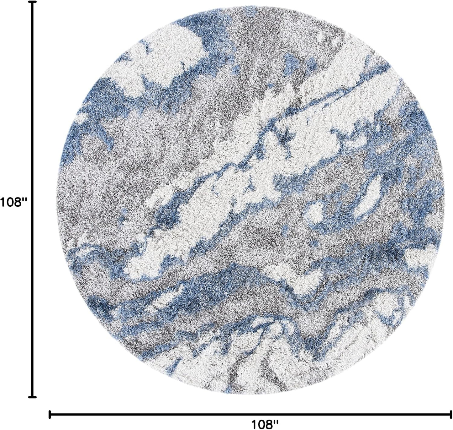 SAFAVIEH Horizon Shag Collection Area Rug - 9' Round, Grey/Blue, Geometric Design, Ideal for High Traffic Areas in Living Room, Bedroom, Dining (HZN890G)