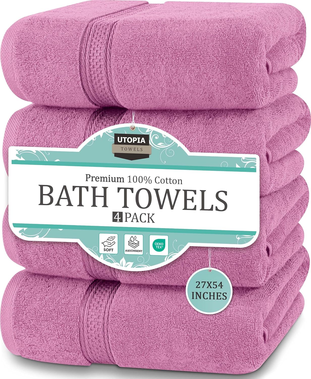 Utopia Towels 4 Pack Premium Bath Towels, 27x54 in, 600 GSM Cotton Pink