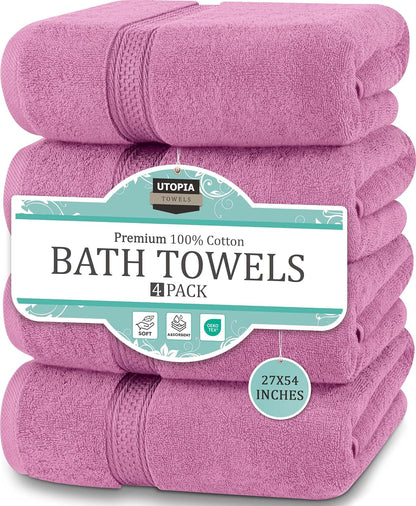 Utopia Towels 4 Pack Premium Bath Towels, 27x54 in, 600 GSM Cotton Pink