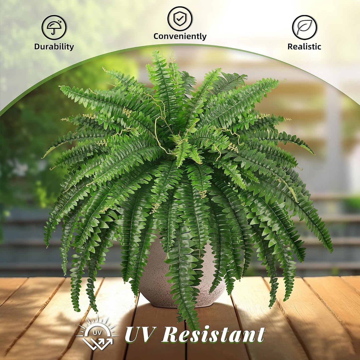 FOREST PRINCE 45" Fake Ferns Artificial Bush Plants for Outdoors, 2-Pack