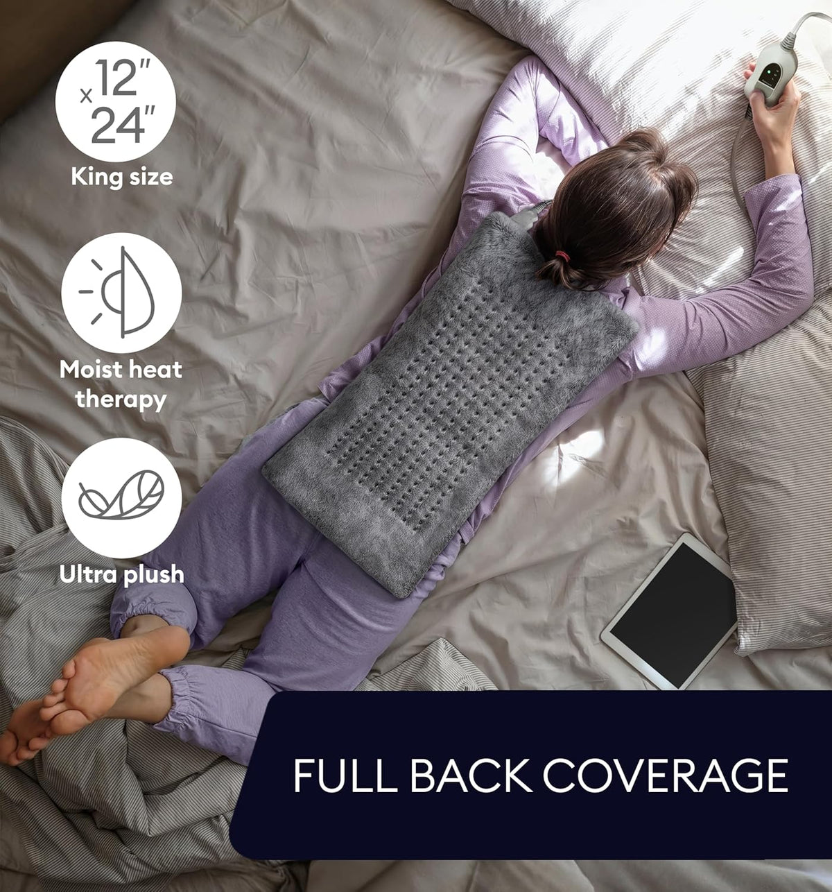 GENIANI Electric Heating Pad for Back Pain & Cramps Relief, Electric Throw, Self Care Gifts for Women, Heating Pad for Neck & Shoulder, Machine Washable Microplush, Auto Shut Off (12"x24", Tabby Gray)