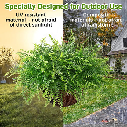 Waipfaru 2 Pack Fake Hanging Fern Plants Outdoor - Green UV Resistant Artificial Outdoor Hanging Plants, Realistic Faux Greenery Fern for Patio Front Porch Garden Home Decor