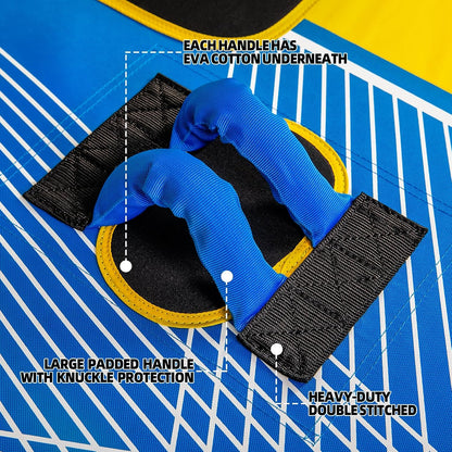 KMJETNIVY Towable Tube for Boating, 1–3 Person Inflatable Boat Tube with 510 lb Capacity, Heavy-Duty 840D Nylon Cover, EVA Foam Handles, Front & Rear Tow Points, Multicolor Blue