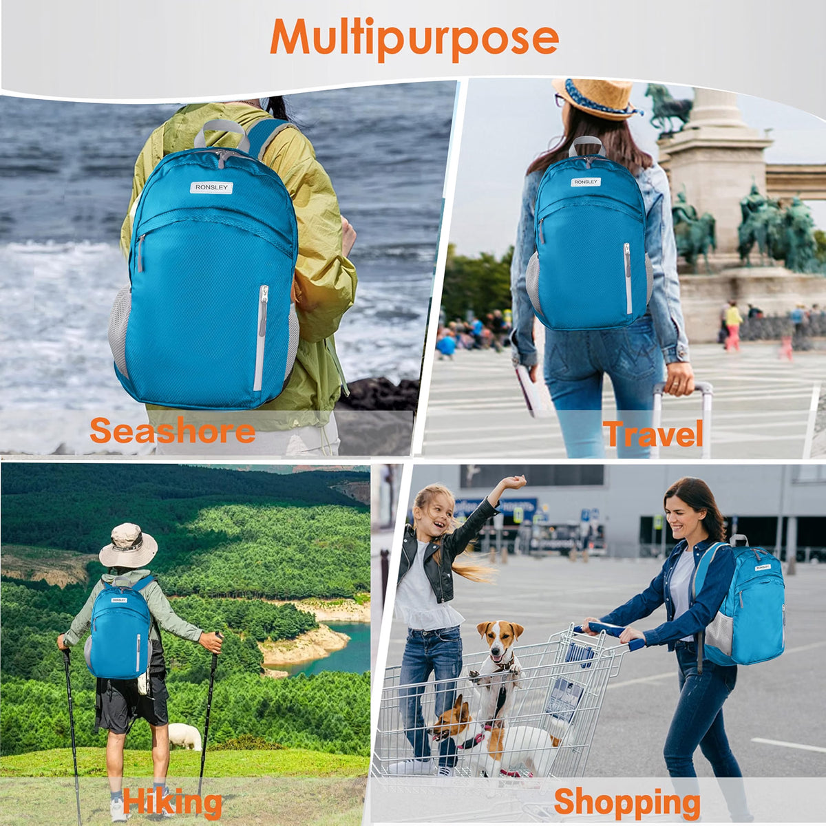 HyperionFlo Essentials Waterproof Foldable Hiking Backpack, Lightweight 30L Daypack for Hiking, Travel & Beach, Blue