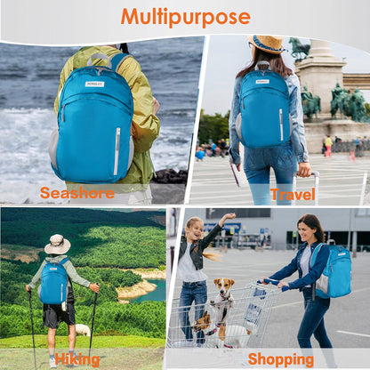 HyperionFlo Essentials Waterproof Foldable Hiking Backpack, Lightweight 30L Daypack for Hiking, Travel & Beach, Blue