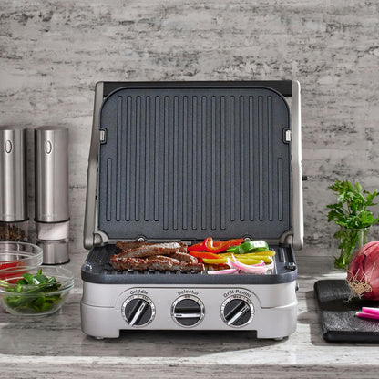 Cuisinart Panini Press and Grill, 1500W 5-in-1 Griddler, Dishwasher-Safe Panini press, sandwich maker & indoor grill with reversible nonstick plates & dual heat control, GR-4NNAS