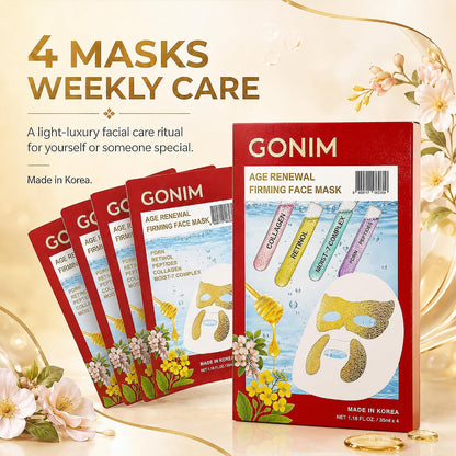 GONIM Korean Collagen Face Mask with PDRN, Anti Aging Firming Facial Mask Korean face mask with retinol and hyaluronic acid, hydrating collagen sheet mask with gold eye and smile line overlay, 35mlx8
