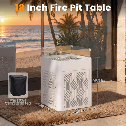 18" Propane Fire Pit Table, 45,000 BTU Outdoor Gas Fire Table with Wind Guard, Lid, Waterproof Cover & Fire Glass Beads, Aluminum Patio Firepit for Balcony Deck Garden, Fits 20 lb Propane Tank
