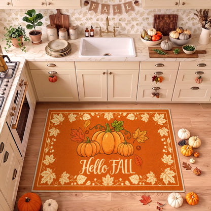 Acapet Fall Front Door Mat 3' x 5', Hello Pumpkin Welcome Mat, Seasonal Farmhouse Porch Rug with Non-Slip Backing, Washable Low-Pile Indoor Outdoor Entryway Mat