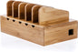 Prosumer's Choice Wooden Charging Station Organizer - 5-Port Base for Phones, Tablets and Laptops - Multi-Device Docking Station with Removable Divider Slots - Cord Box with Cable Management - Bamboo