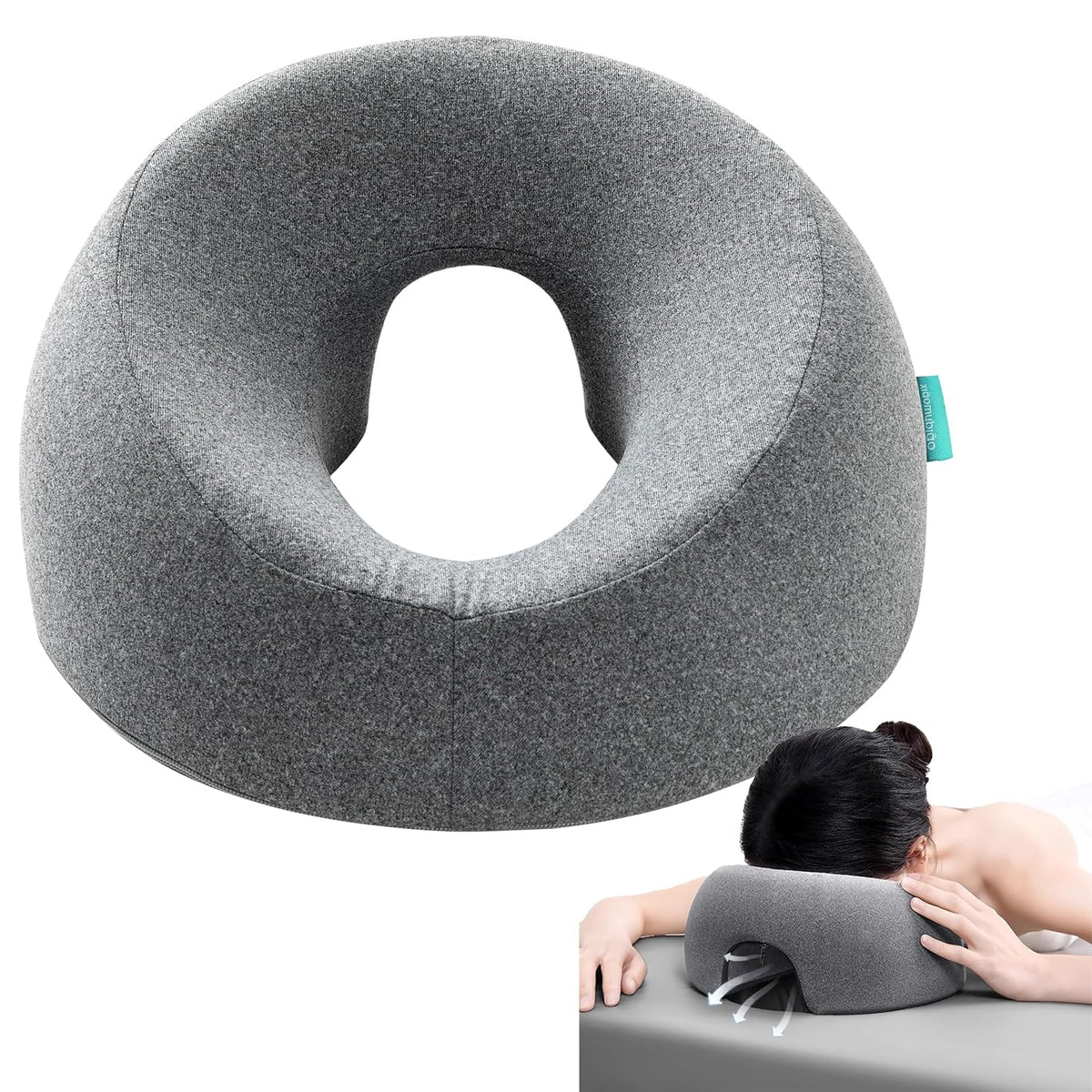 xiaomubiao Face Down Pillow for Massage Table, Memory Foam Face Cradle for Bed & Stomach Sleeping, Breathable Prone Rest Pillow with Removable Washable Cover, Gray