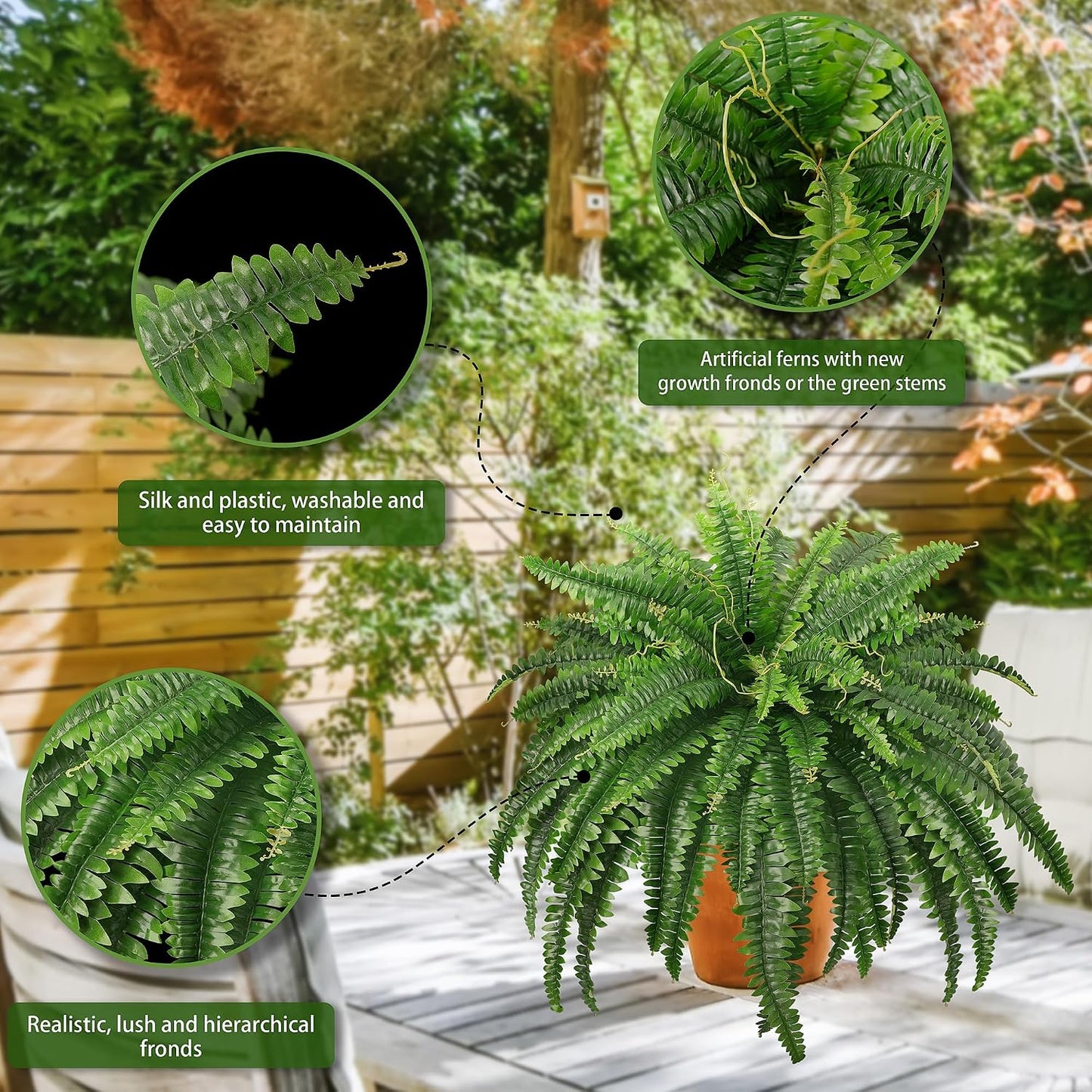 FOREST PRINCE 45" Fake Ferns Artificial Bush Plants for Outdoors, 2-Pack