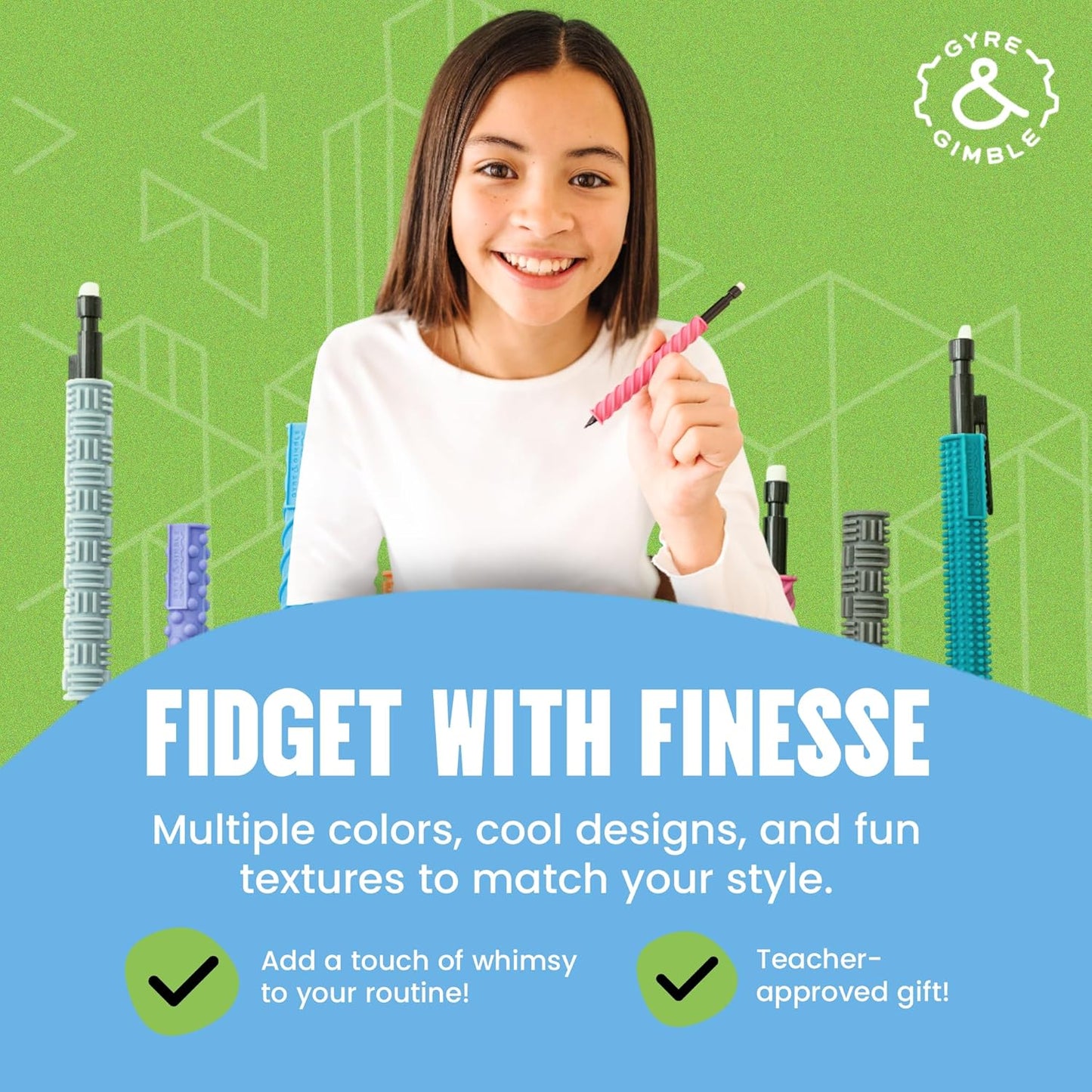 Gyre & Gimble Silicone Pencil Grips 4-Pack with 2 Pencils