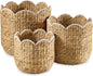 Best Choice Products 3pc Water Hyacinth Scalloped Multipurpose Nesting Baskets, Storage Bin Organization Totes for Living Room, Bedroom, Nursery, Laundry Room - Natural w/White Trim