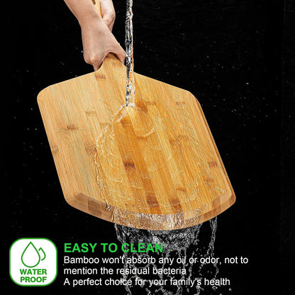 Pizza Peel 16 Inch, Natural Bamboo Pizza Board for Transferring & Serving 16” Multi-Purpose Bamboo Pizza Cutting Board, Wood Pizza Spatula Paddle for Baking Homemade Cheese Bread Fruits Vegetables
