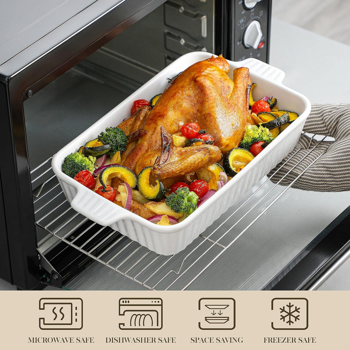 MALACASA Casserole Dishes for Oven, Ceramic Baking Dishes Set of 4, White Rectangular Deep Lasagna Pans with Handles for Roasting Vegetable, Cake, Durable Bakeware, Wedding Gift(9.4/11.1/12.2/14.7")