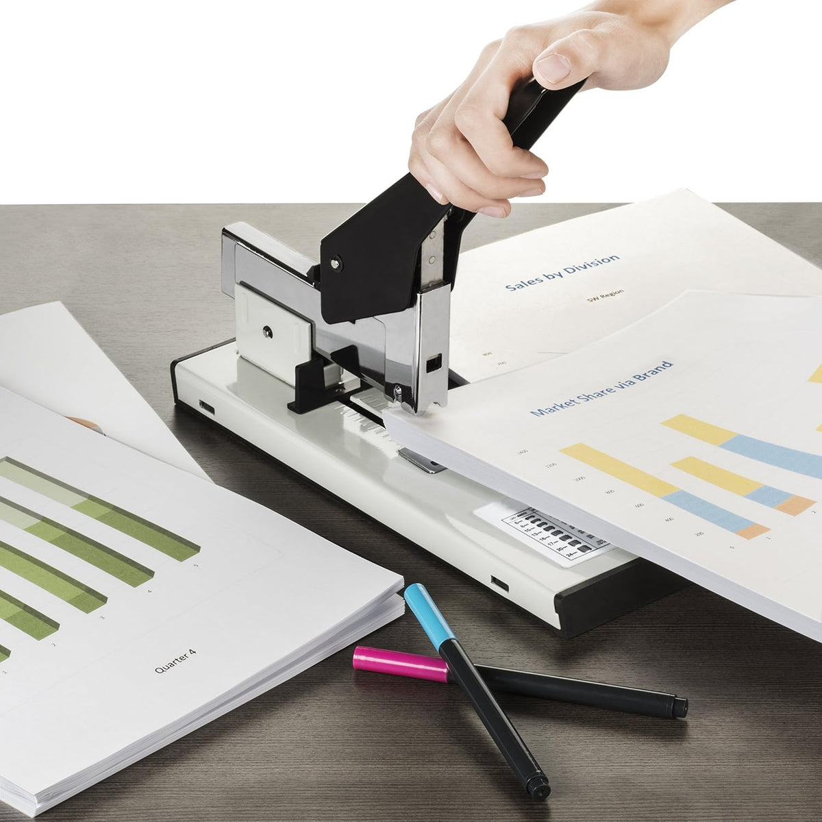 Blue Summit Supplies Heavy Duty Stapler, 200 Sheet Capacity, 2000 Staples All Metal Full Strip Stapler, Multiple Staple Sizes, for Thick Reports, High-Volume Office and Classroom Use