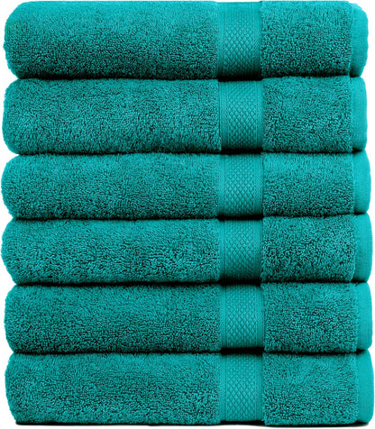 Pleasant Home Bath Towels Set of 6 (24” x 50”) 100% Cotton, Teal
