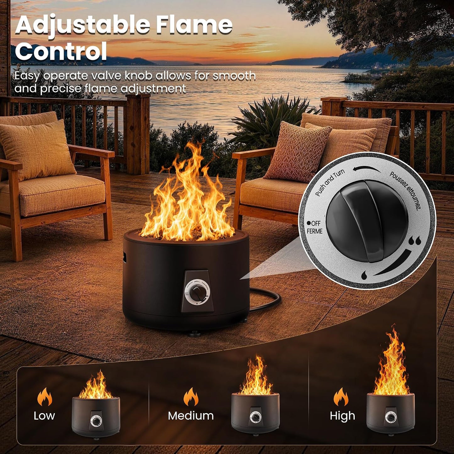 Pamapic Portable Propane Fire Pit, 60000BTU Outdoor Smokeless Gas Fire Pit, Patio Fire Pit Easy Setup and Storage for Camping, Patio, Backyard