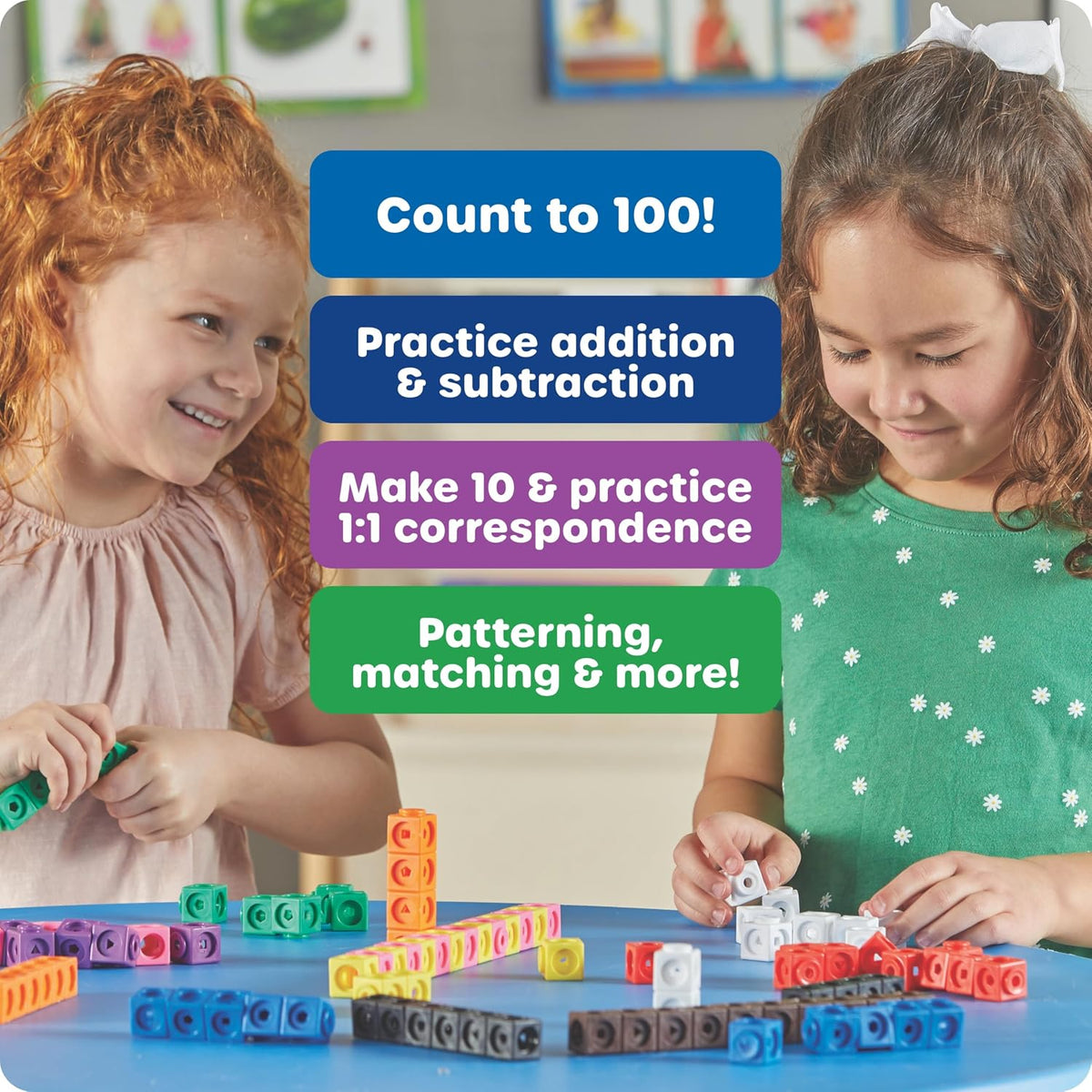 Learning Resources MathLink Cubes, Set of 100, Interlocking Math Manipulatives for Ages 5+, Kindergarten STEM Activities, Counting, Addition, Subtraction & Patterning