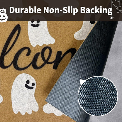 PKFEDR Halloween Door Mat, 17 x 30 Inch Non-Slip Front Welcome Mat, Spooky Ghost Outdoor Indoor Doormat, Weather Resistant Entryway Rug