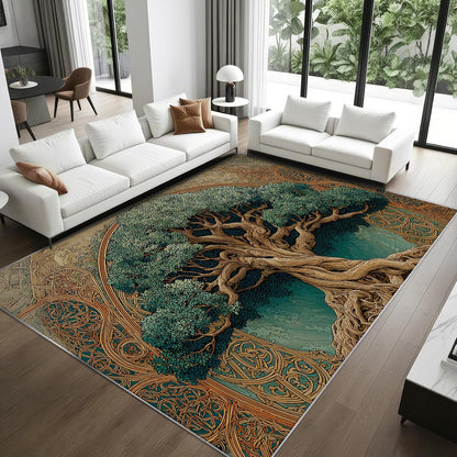 Tree of Life Area Rug for Bedroom, Viking Celtic Knot Washable Rugs, 8x10 Rug for Living Room, Non Slip & Soft Low Pile & Stain Resistant Large Carpet, Botanical Home Decor Gifts