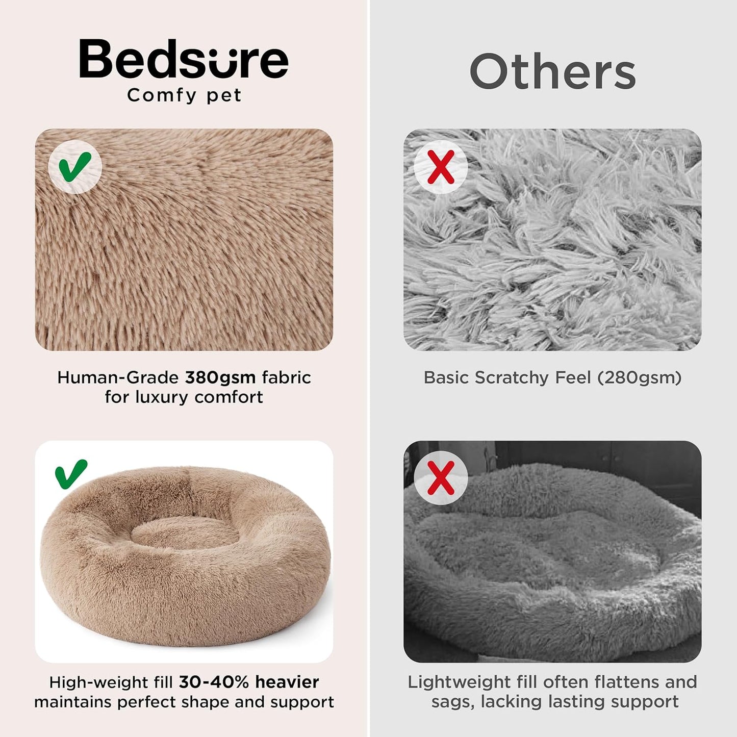 Bedsure Calming Dog Bed Medium Size, 30-Inch Donut Washable Pet Bed, Round Plush Dog Bed with Raised Rim & Non-Skid Bottom, Camel