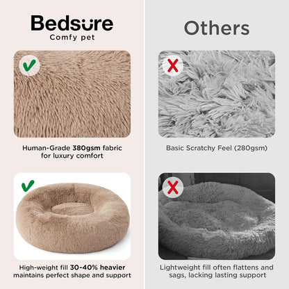 Bedsure Calming Dog Bed Medium Size, 30-Inch Donut Washable Pet Bed, Round Plush Dog Bed with Raised Rim & Non-Skid Bottom, Camel