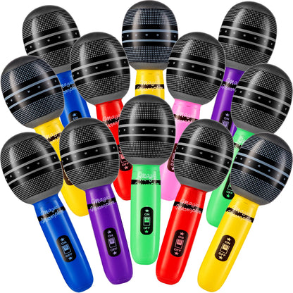 Bedwina Inflatable Microphones, 12-Pack 10-Inch Neon Karaoke Party Favors, Blow-Up Music Props for Kids & Adults, Photo Booth Decorations & Party Supplies
