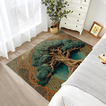 Tree of Life Area Rug for Bedroom, Viking Celtic Knot Washable Rugs, 8x10 Rug for Living Room, Non Slip & Soft Low Pile & Stain Resistant Large Carpet, Botanical Home Decor Gifts