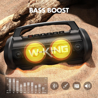 W-KING Portable Bluetooth Speaker with Wireless Microphone, Loud Karaoke 120W Peak 70W RMS Waterproof Outdoor Bluetooth Speakers, 110dB Bass Up, 42H/BT5.4/DSP/RGB, Stereo Pairing for Camping/Beach