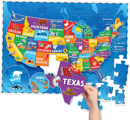 Momo & Nashi United States Map Puzzle for Kids, 70-Piece USA Map Floor Jigsaw with 50 States & Capitals, Educational Geography Puzzle for Boys & Girls Ages 3-8
