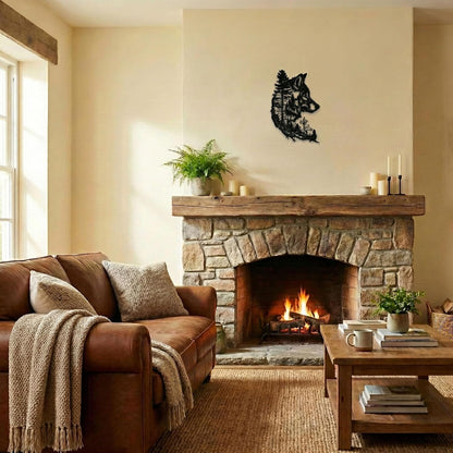 LPRVCH Wolf Metal Wall Art, Rustic Wolf Wall Decor, Black, 16.1 x 11 Inch