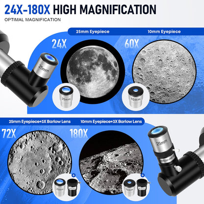 Feicosky 90mm Aperture 600mm Refractor Telescope for Adults & Kids, 24X–180X High Power Astronomy Telescope with Adjustable Tripod, Folding Stool, Phone Adapter & Carry Bag