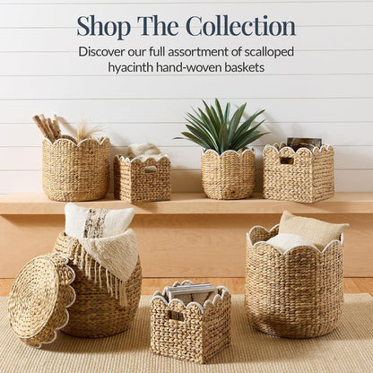 Best Choice Products 3pc Water Hyacinth Scalloped Multipurpose Nesting Baskets, Storage Bin Organization Totes for Living Room, Bedroom, Nursery, Laundry Room - Natural w/White Trim