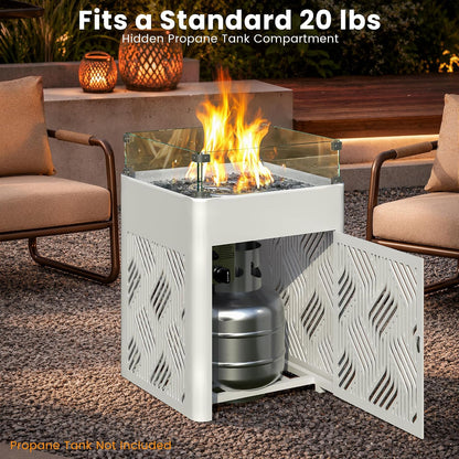 18" Propane Fire Pit Table, 45,000 BTU Outdoor Gas Fire Table with Wind Guard, Lid, Waterproof Cover & Fire Glass Beads, Aluminum Patio Firepit for Balcony Deck Garden, Fits 20 lb Propane Tank