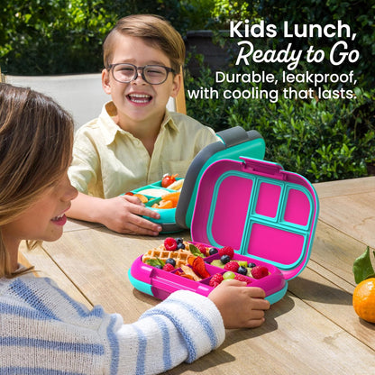 Kids 4-Compartment Bento Box with Built-In Ice Pack, Leakproof Lunch Box for School, Daycare & Travel