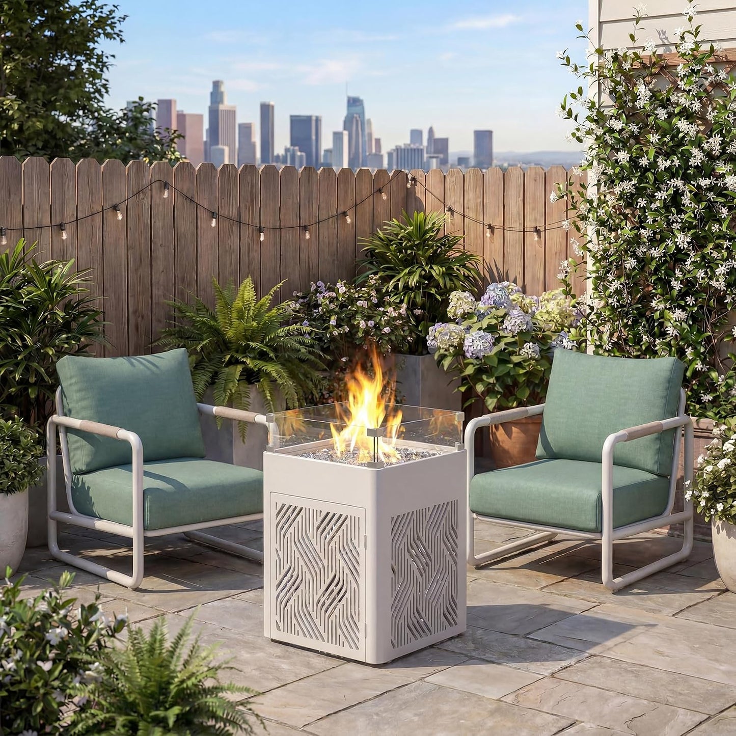 18" Propane Fire Pit Table, 45,000 BTU Outdoor Gas Fire Table with Wind Guard, Lid, Waterproof Cover & Fire Glass Beads, Aluminum Patio Firepit for Balcony Deck Garden, Fits 20 lb Propane Tank