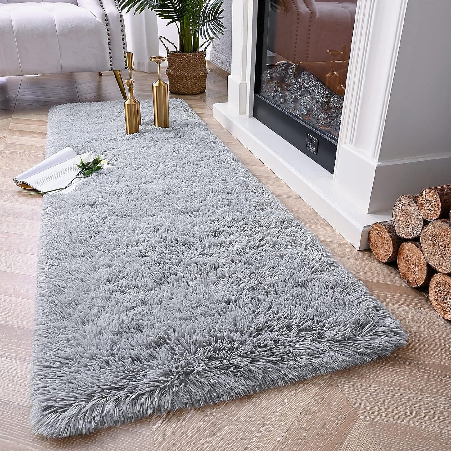 Chicrug Soft Runner Rug for Bedroom Living Room Plush Fluffy Rugs 2x6 Shag Furry Area Rug Carpet Non Shedding for Nursery Children Kids Girls Room Home Decorative, Grey