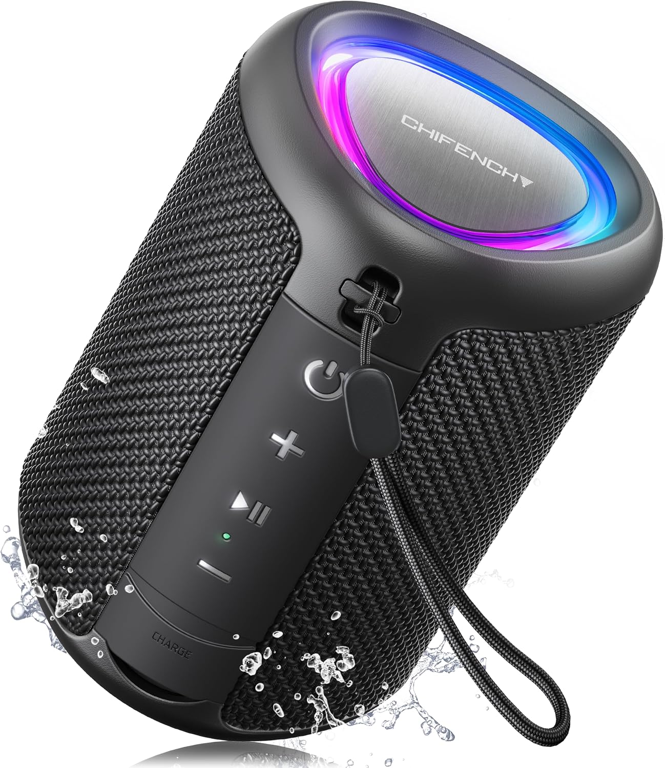 Portable Bluetooth Speaker, IPX5 Waterproof Outdoor Wireless Speaker with LED Lights, Bluetooth 5.3, 15W Sound, TWS Pairing & 15-Hour Battery