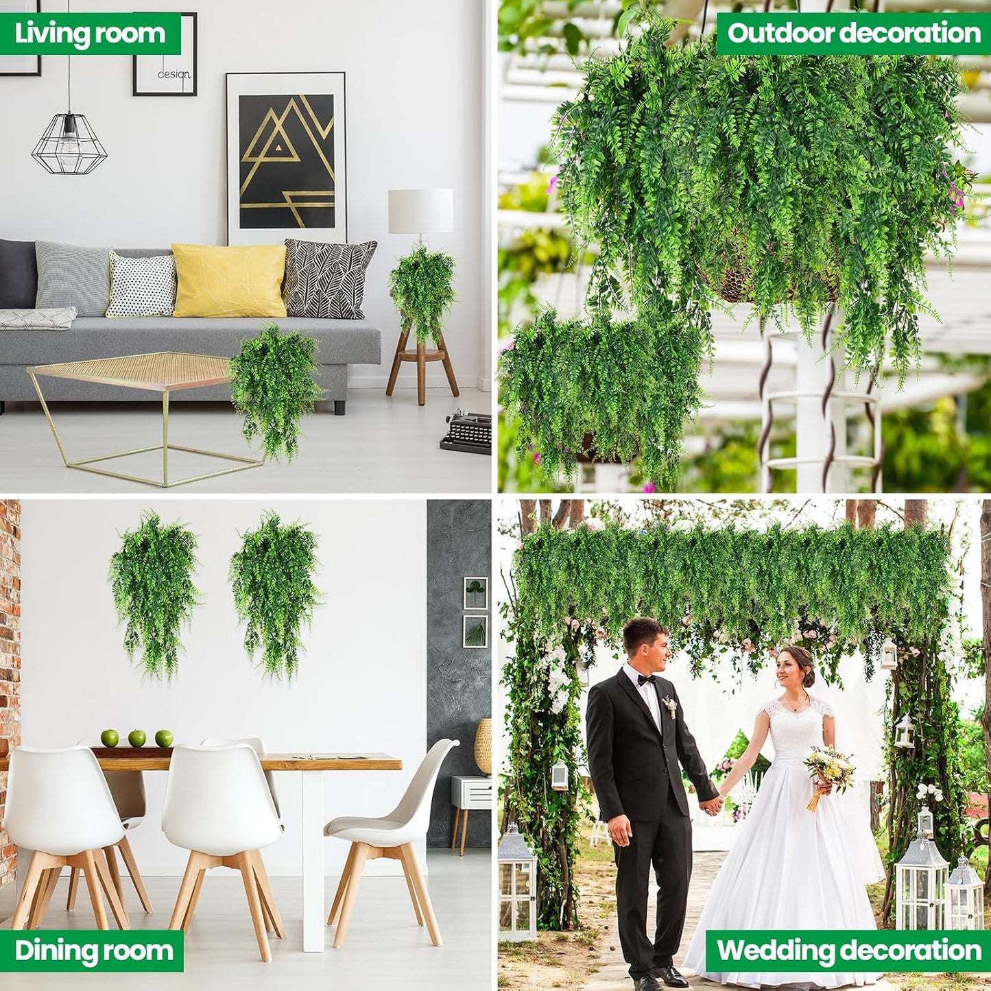 XunYee 28 Pcs Artificial Hanging Plants 32 Inch, Boston Fern Detachable Branch Fake Greenery, Faux Lifelike Eucalyptus Fern Ivy Vine for Indoor Outdoor Wall Room Wedding Decor No Baskets