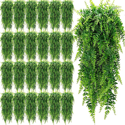 XunYee 28 Pcs Artificial Hanging Plants 32 Inch, Boston Fern Detachable Branch Fake Greenery, Faux Lifelike Eucalyptus Fern Ivy Vine for Indoor Outdoor Wall Room Wedding Decor No Baskets