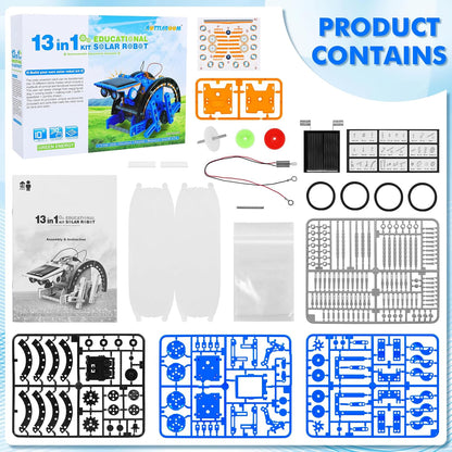 Bottleboom STEM 13-in-1 Solar Robot Kit, Educational DIY Science & Robotics Building Set for Kids Ages 8+, Solar-Powered STEM Experiment Toy with 13 Robot Models