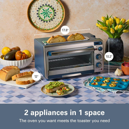 Hamilton Beach 2-in-1 Countertop Toaster Oven and Long Slot 2 Slice Toaster Bake, Broil Toast | 2 Rack Positions | 60 Minute Timer | Automatic Shut Off | Shade Selector | Kitchen Makeover Blue | 31158J