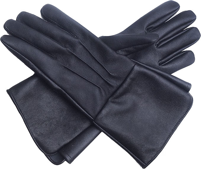 HyperionFlo Essentials Long Cuff Leather Gloves, Soft Leather Gauntlet Gloves for Costumes, Renaissance, Medieval & Stage Wear