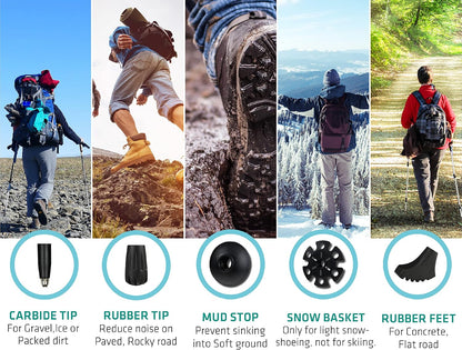 Trekology Trek-Z Cork Grip Collapsible Lightweight Hiking Trekking Poles Adjustable folding aluminum walking stick for men, women and seniors; foldable, retractable staff for travel and balance