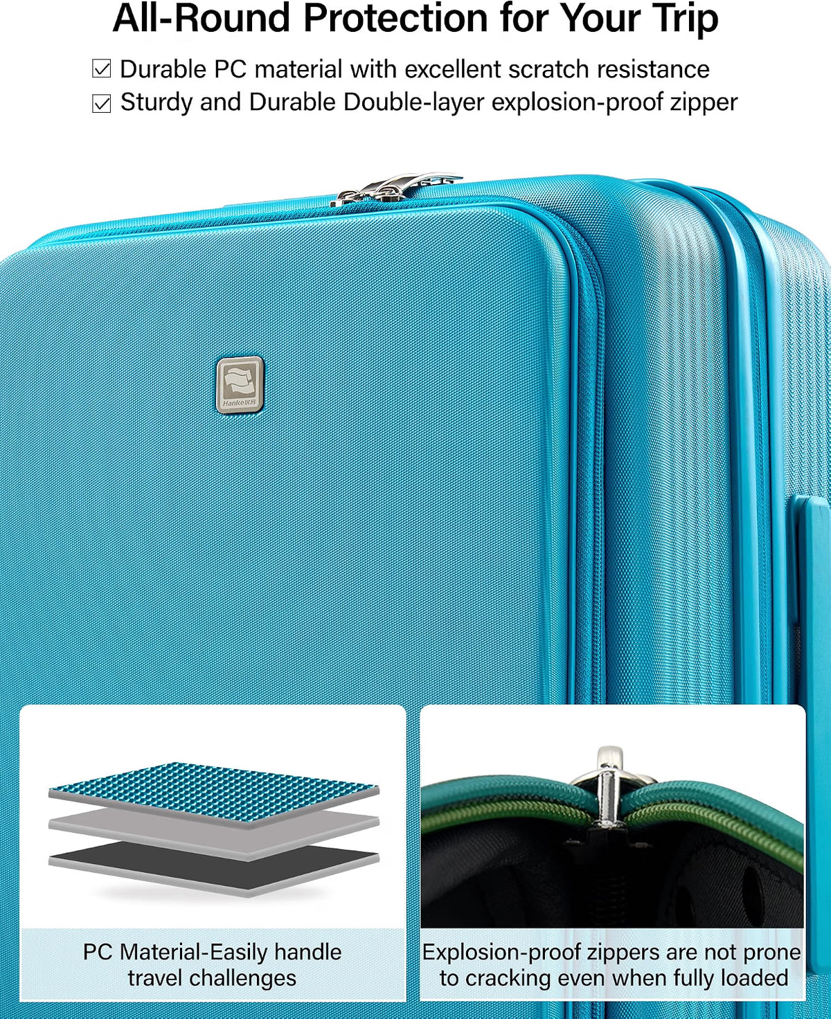 Hanke 28-Inch Expandable Luggage with Spinner Wheels, Top-Opening Hard Shell Suitcase with Cup Holder, TSA Lock, USB Port & 130L Capacity, Caribbean Blue