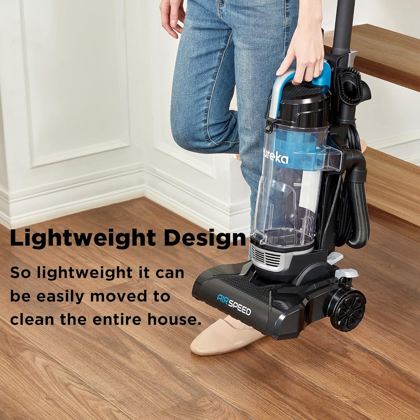 Eureka Vacuum Cleaners for Home,Airspeed Ultra-Lightweight, NEU10AE5 Senior-Friendly 7.7 lb Pet Hair Upright Vacuum, Carpet & Hard Floor, Brush, Crevice Tool, Washable Filter, Blue