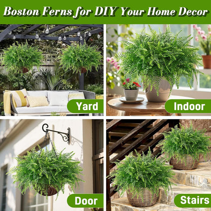 Waipfaru 2 Pack Fake Hanging Fern Plants Outdoor - Green UV Resistant Artificial Outdoor Hanging Plants, Realistic Faux Greenery Fern for Patio Front Porch Garden Home Decor